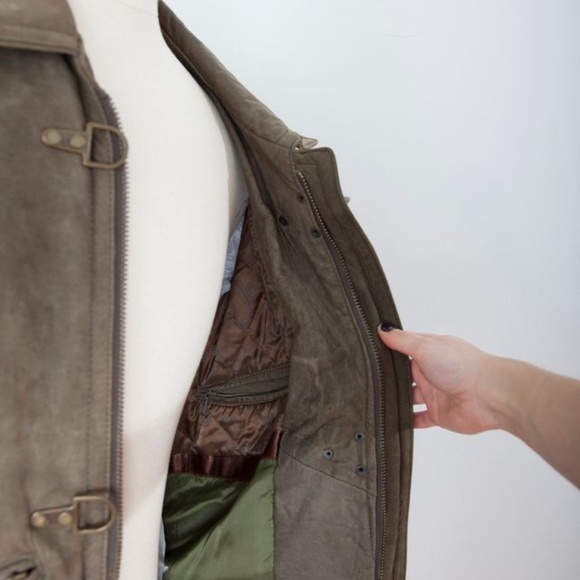 Soft Suede Leather Jacket - Green - Picture 6 of 10